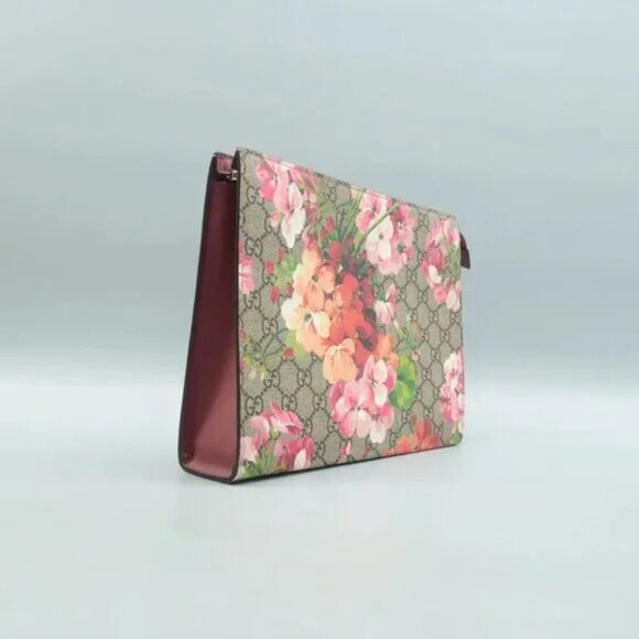 100% Authentic GUCCI Blooms Brown Canvas Clutch Bag 550-091724 - Picture 3 of 12